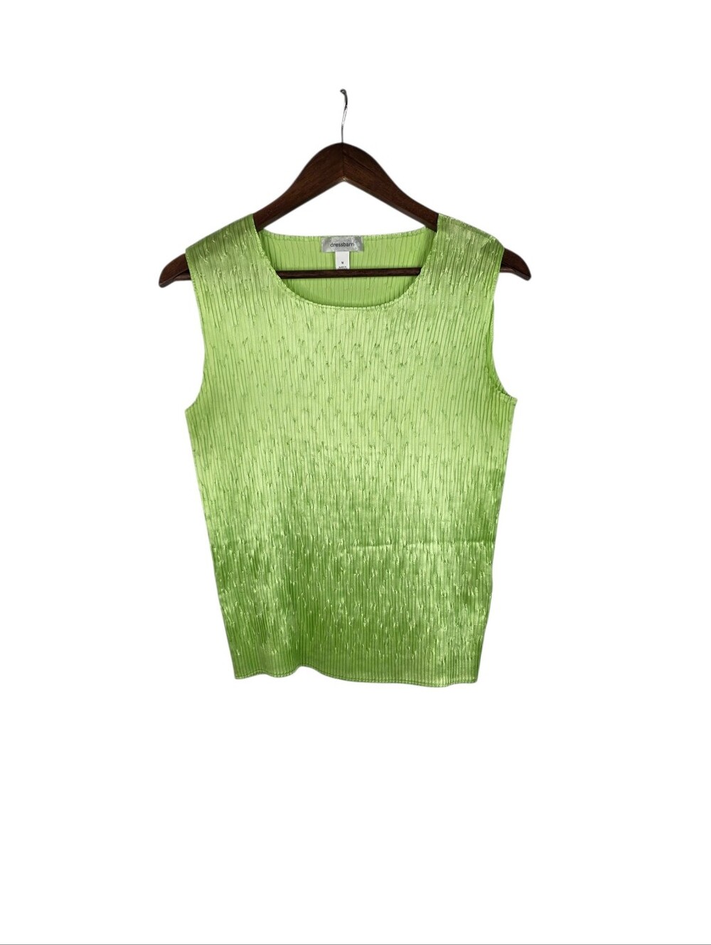 Dressbarn Vintage Lime Green Plissé Pleated Tank Top Y2K Issey Style Size Medium